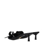 Black Patent Leather Open Toe Mid Heel Sandals