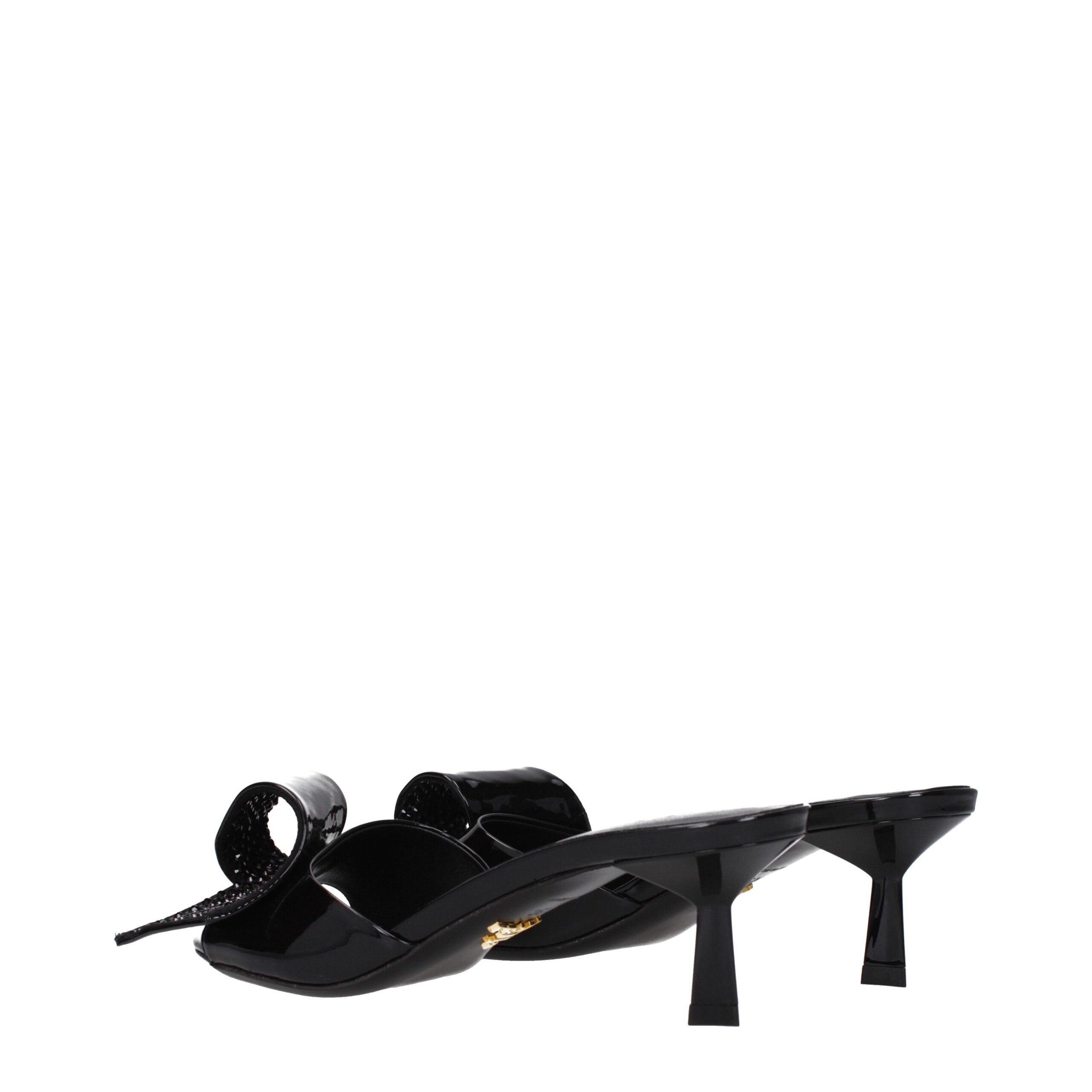 Black Patent Leather Open Toe Mid Heel Sandals