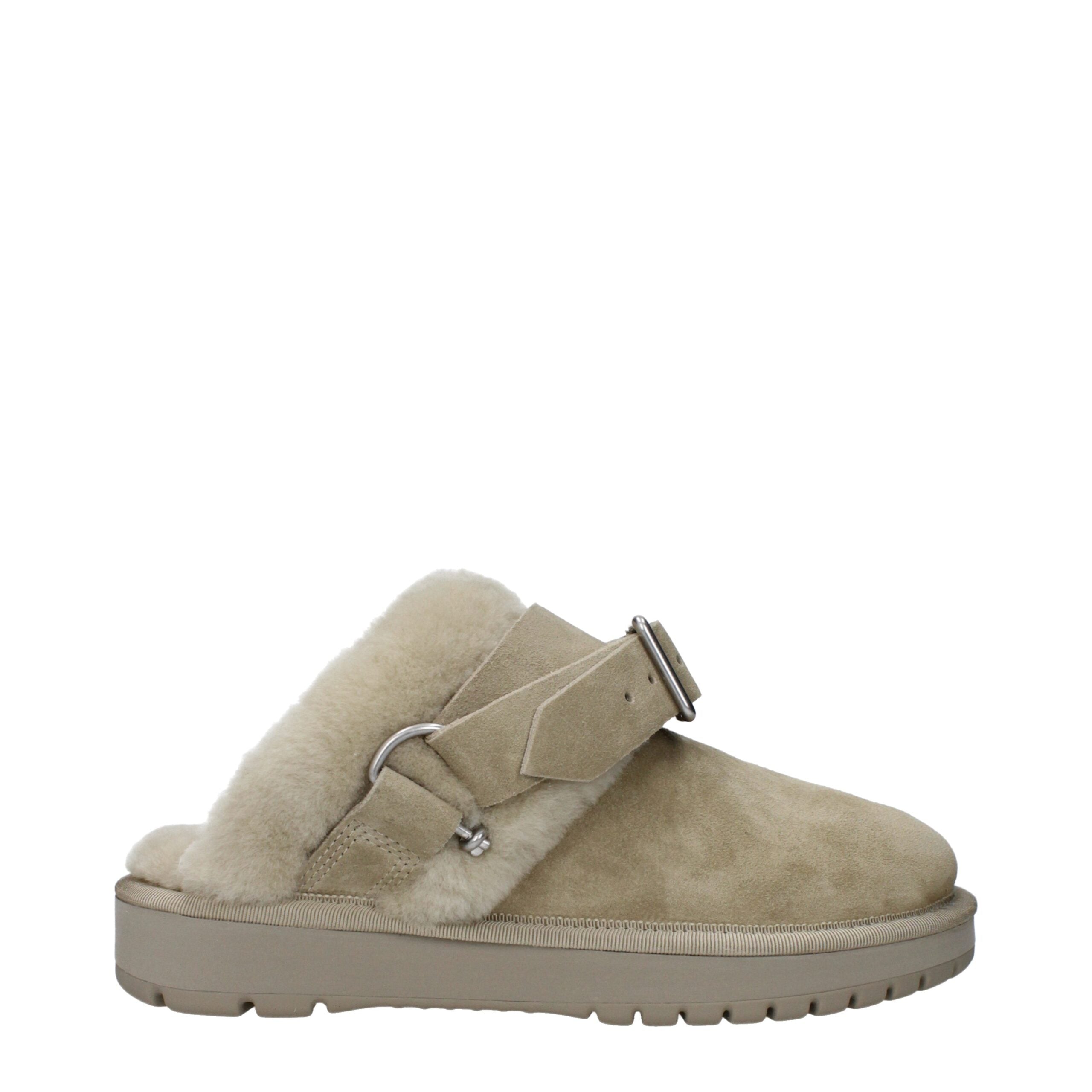 Green Suede Fur Detail Slippers
