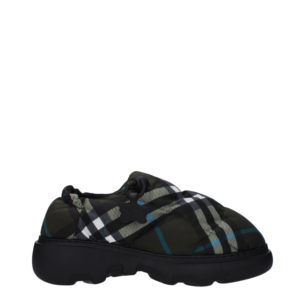 Green Check Fabric Slip-On Loafers