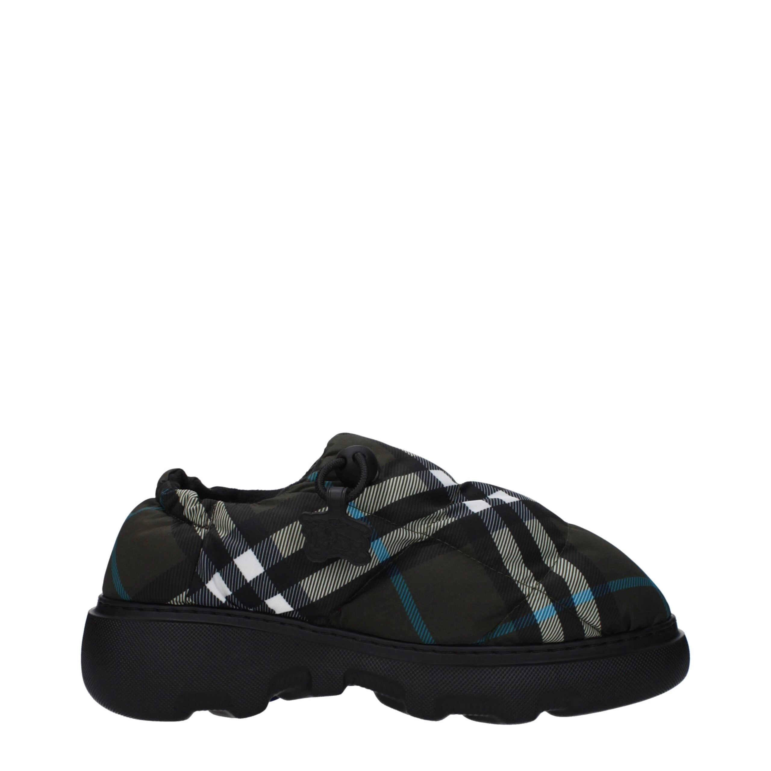 Green Check Fabric Slip-On Loafers