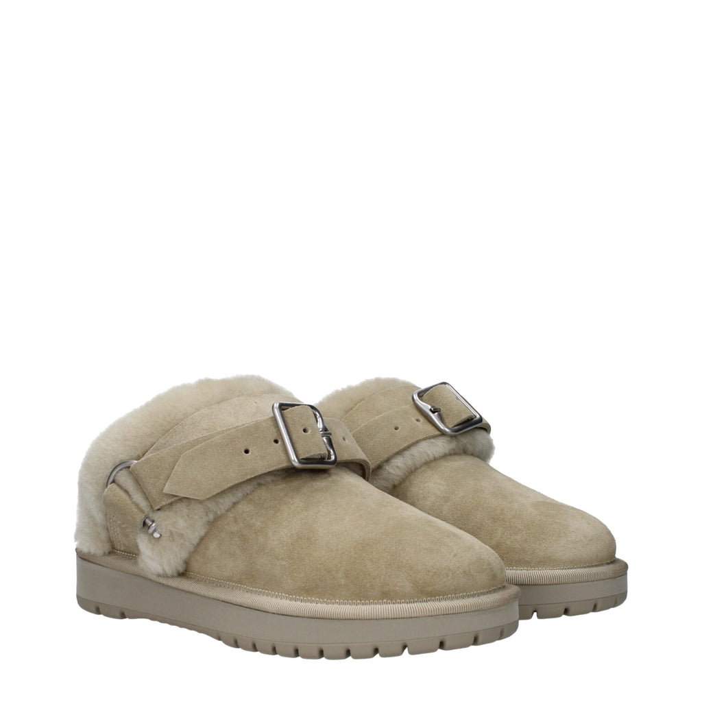 Green Suede Fur Detail Slippers