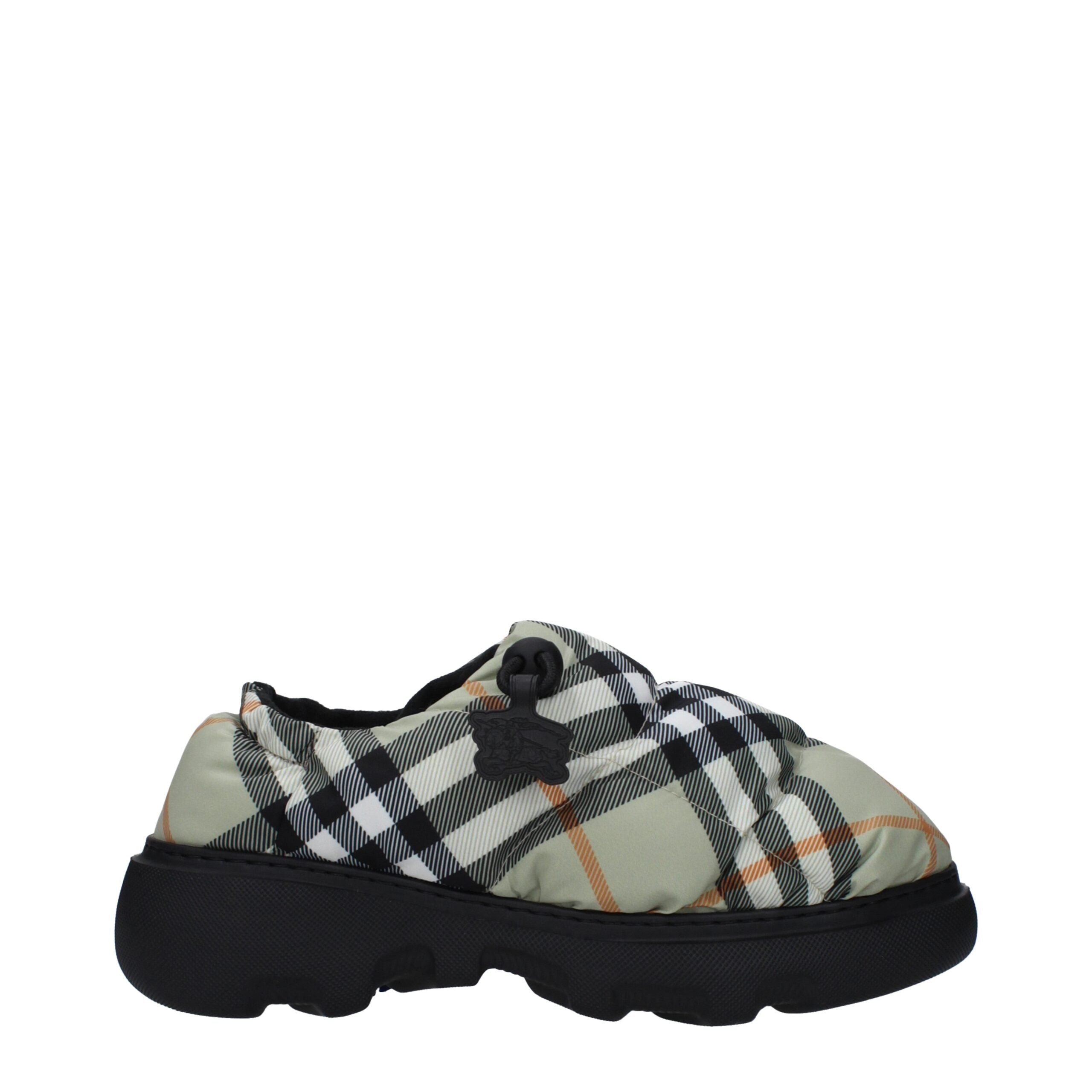 Green Check Fabric Slip-On Loafers