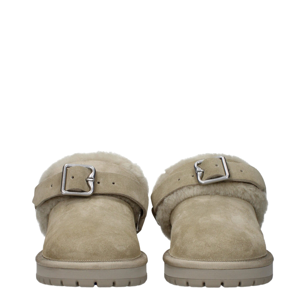 Green Suede Fur Detail Slippers