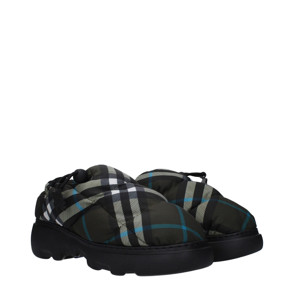 Green Check Fabric Slip-On Loafers