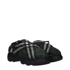 Green Check Fabric Slip-On Loafers