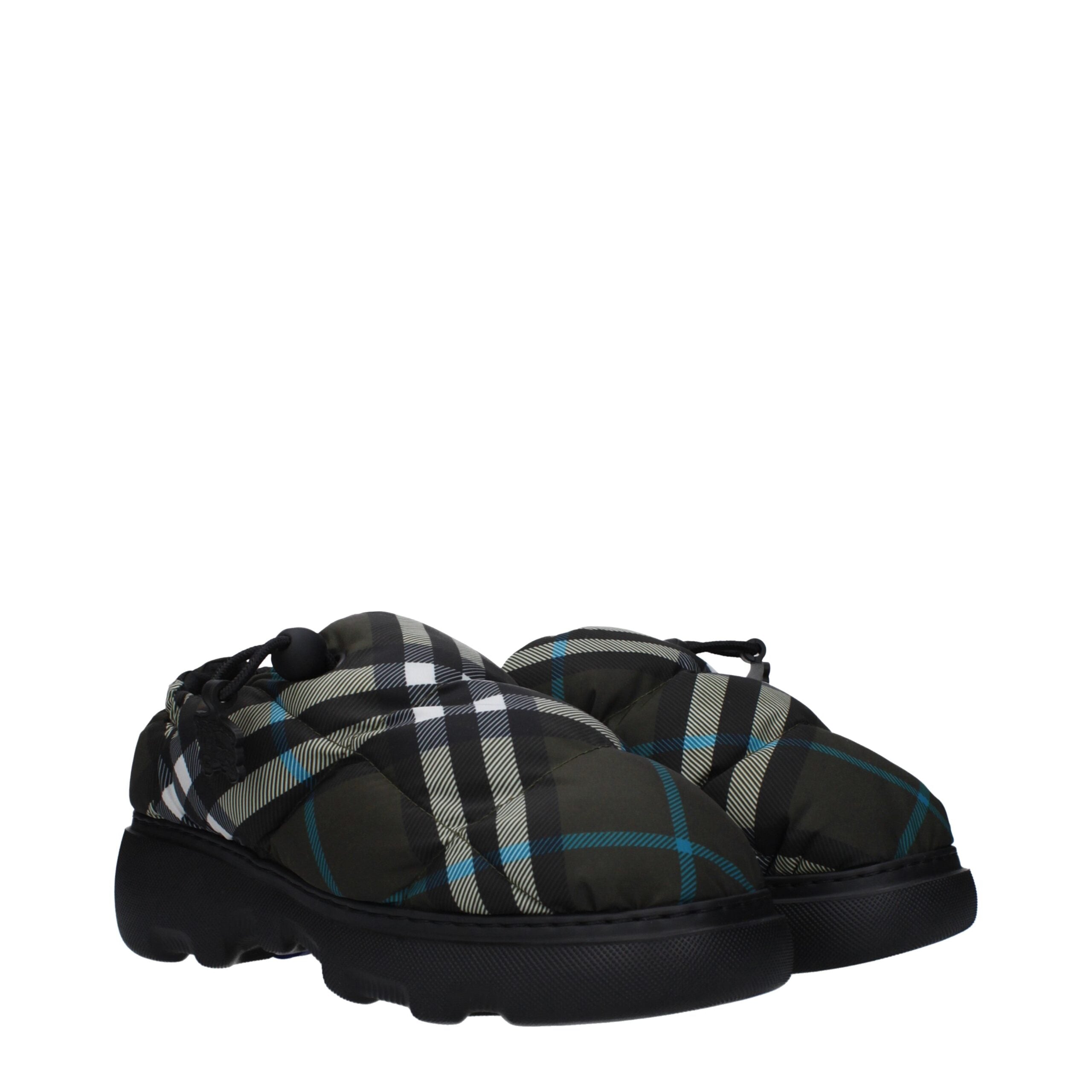 Green Check Fabric Slip-On Loafers