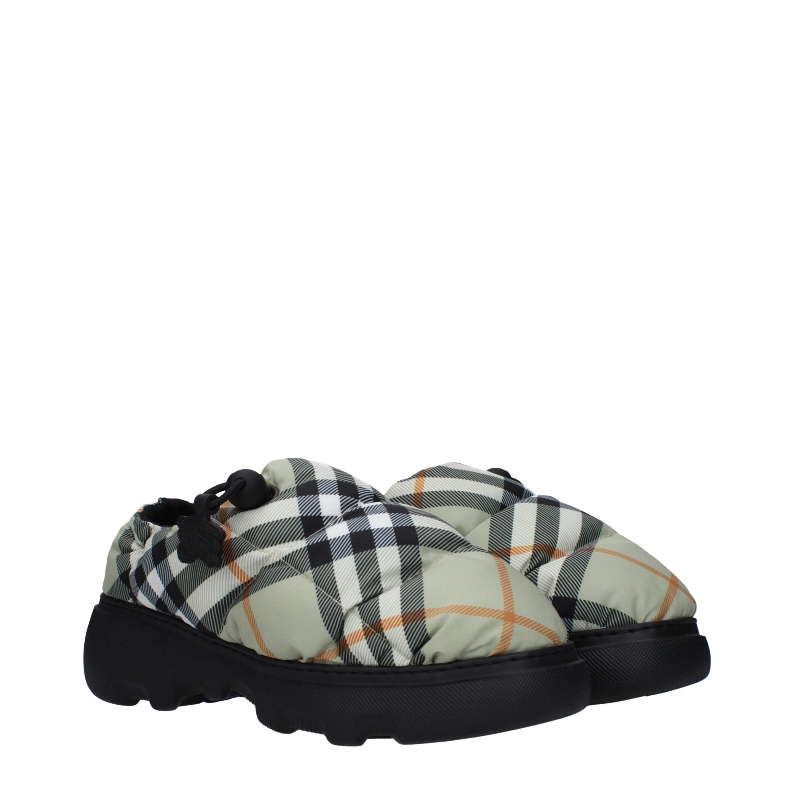 Green Check Fabric Slip-On Loafers