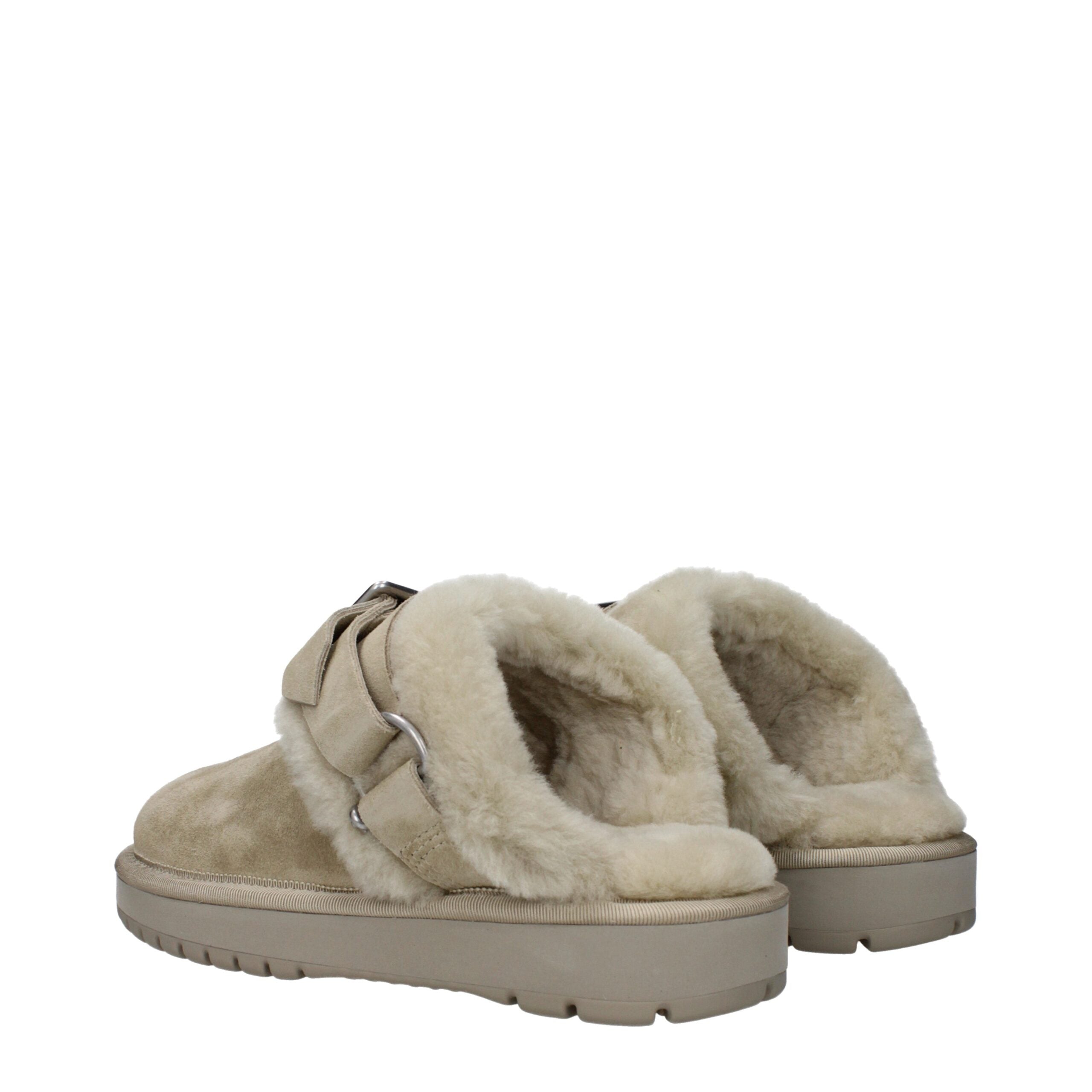 Green Suede Fur Detail Slippers