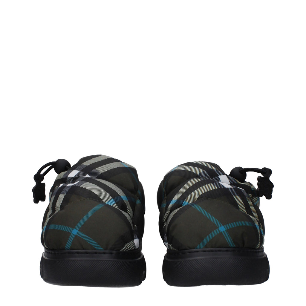 Green Check Fabric Slip-On Loafers