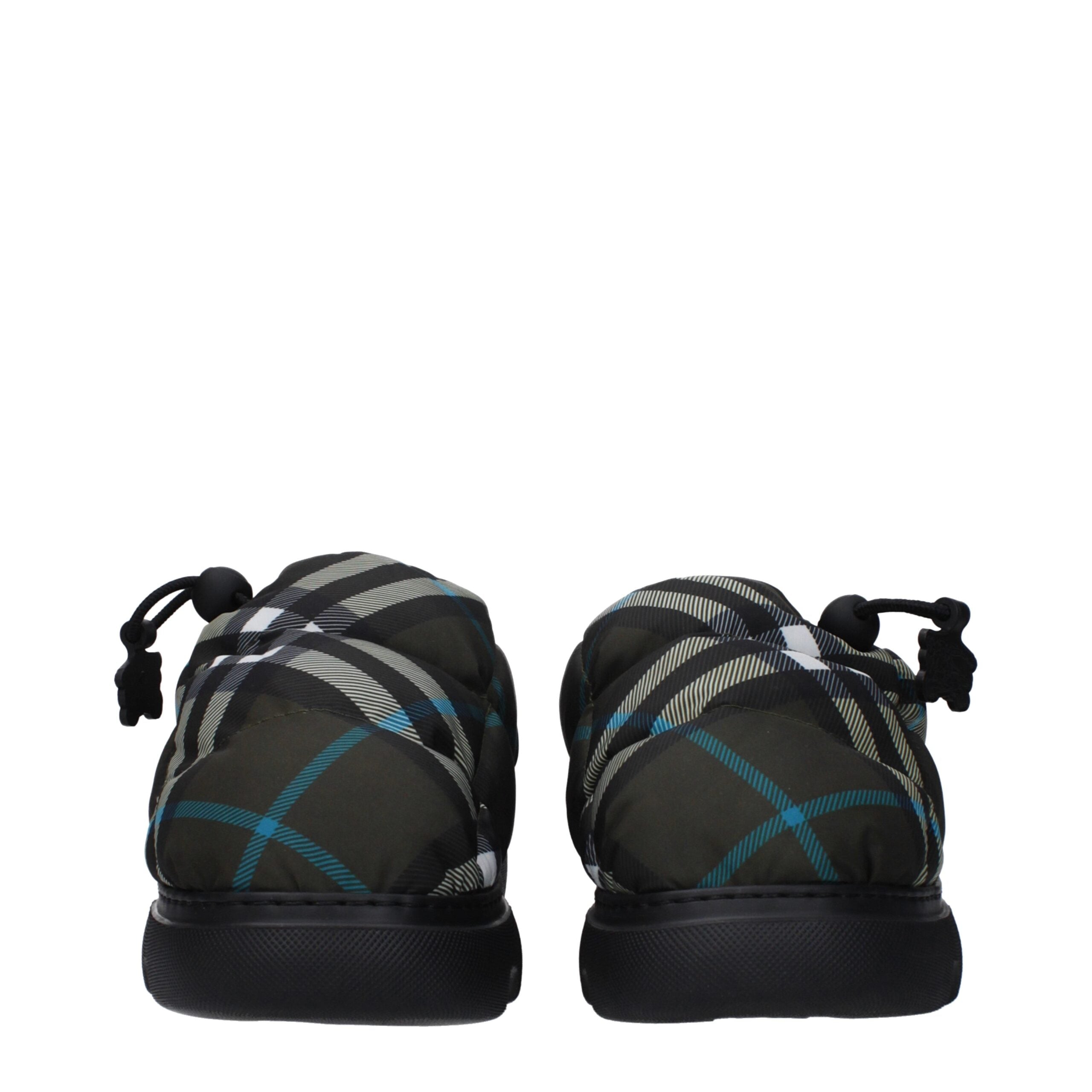 Green Check Fabric Slip-On Loafers