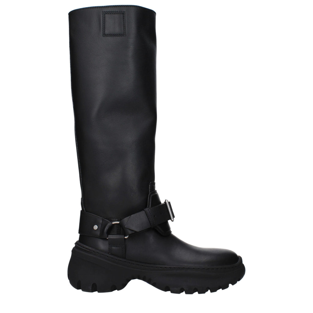 Black Leather Mid Heel Boots