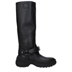 Black Leather Mid Heel Boots