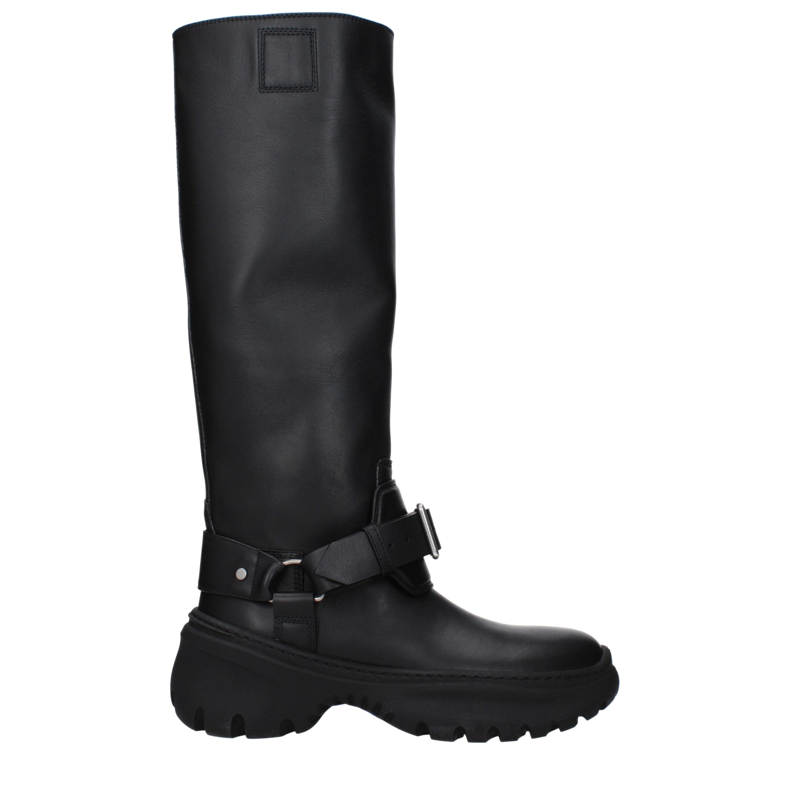 Black Leather Mid Heel Boots