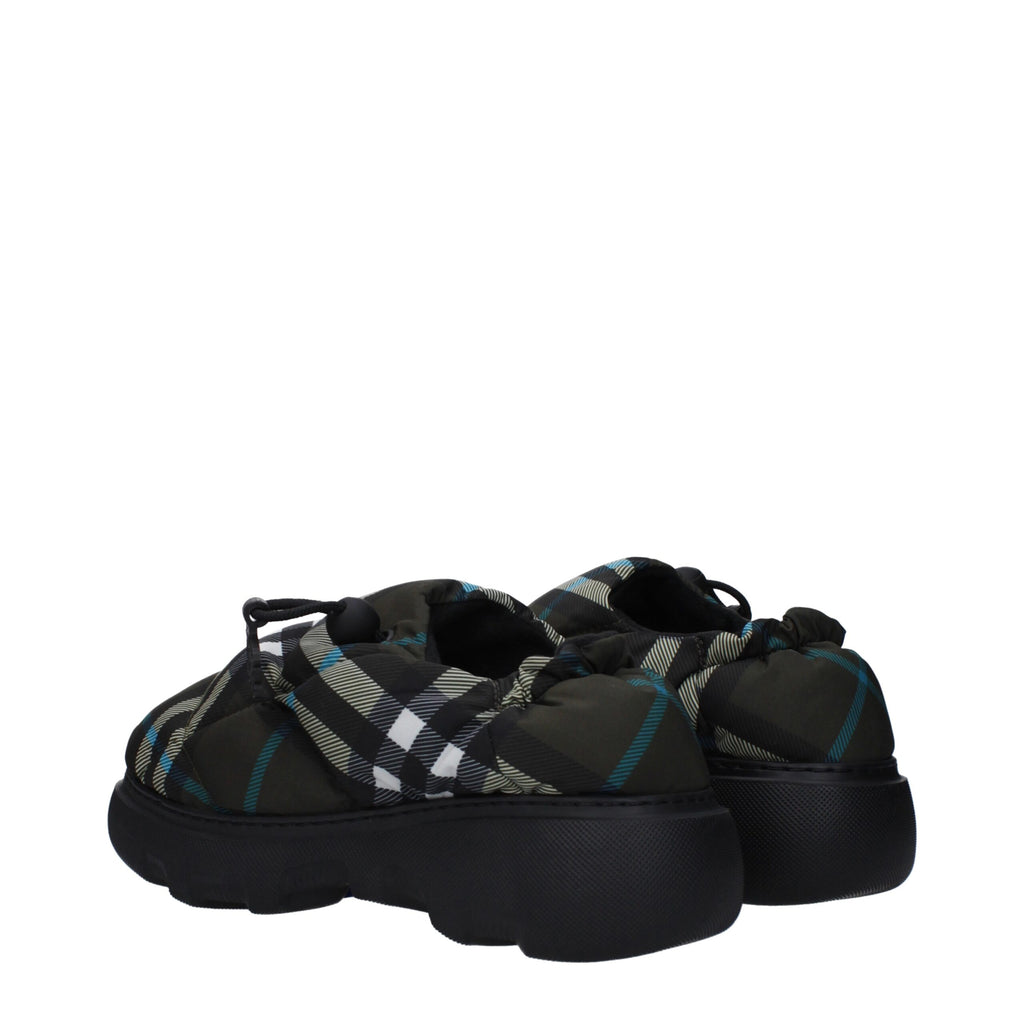 Green Check Fabric Slip-On Loafers