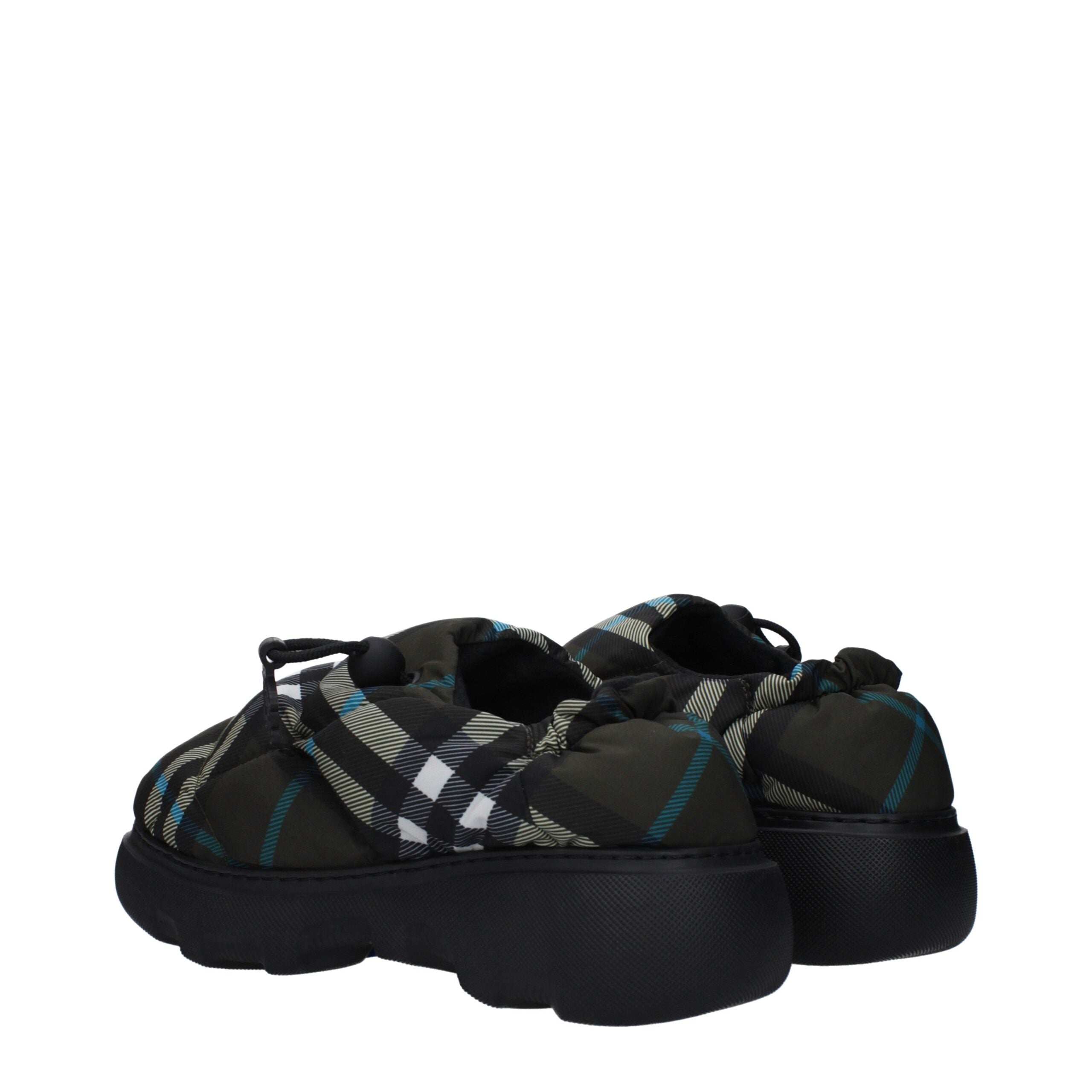 Green Check Fabric Slip-On Loafers
