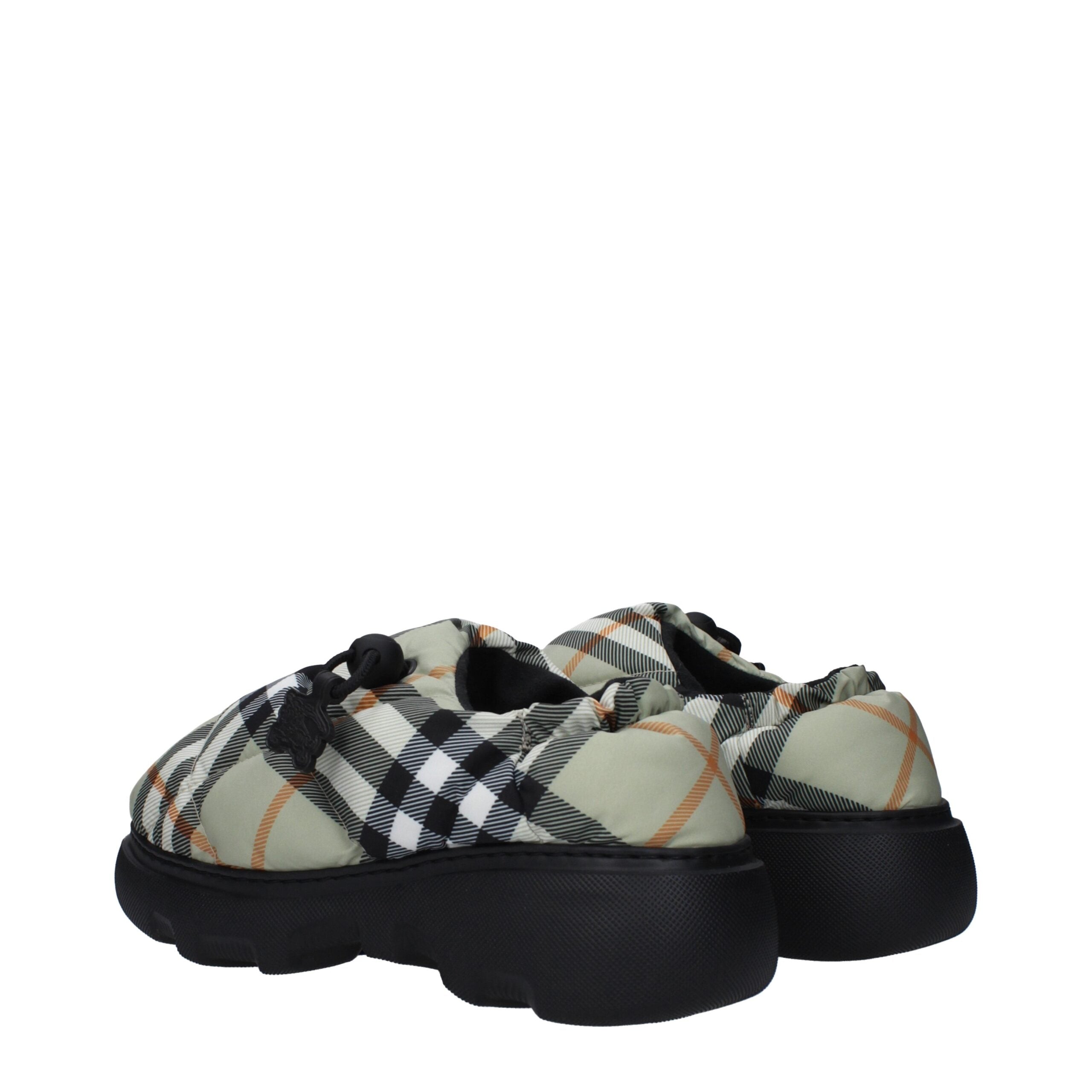 Green Check Fabric Slip-On Loafers