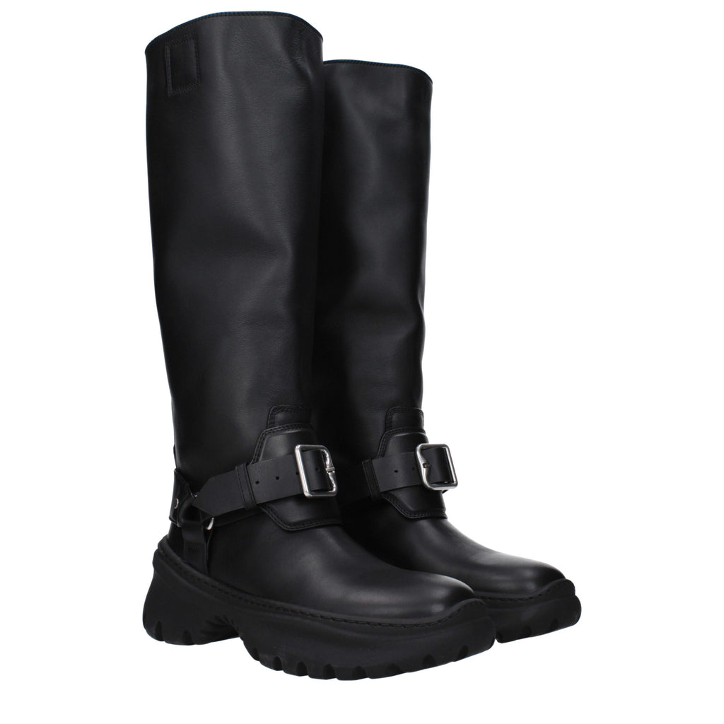 Black Leather Mid Heel Boots