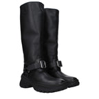 Black Leather Mid Heel Boots