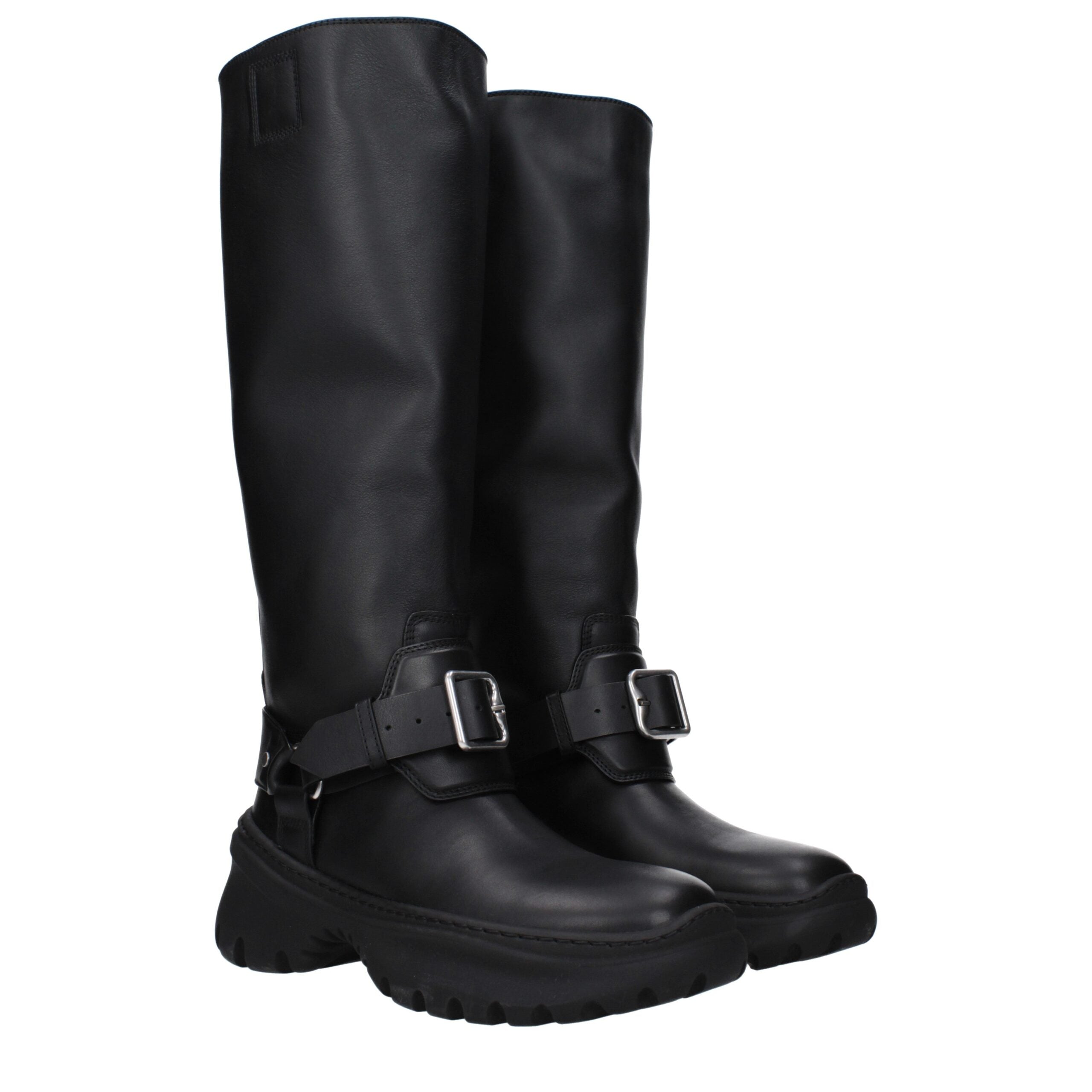 Black Leather Mid Heel Boots