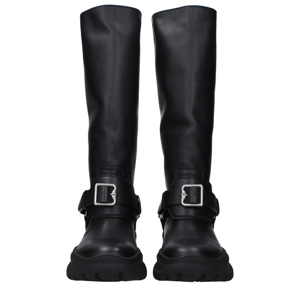 Black Leather Mid Heel Boots