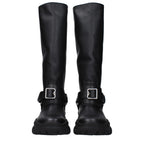 Black Leather Mid Heel Boots