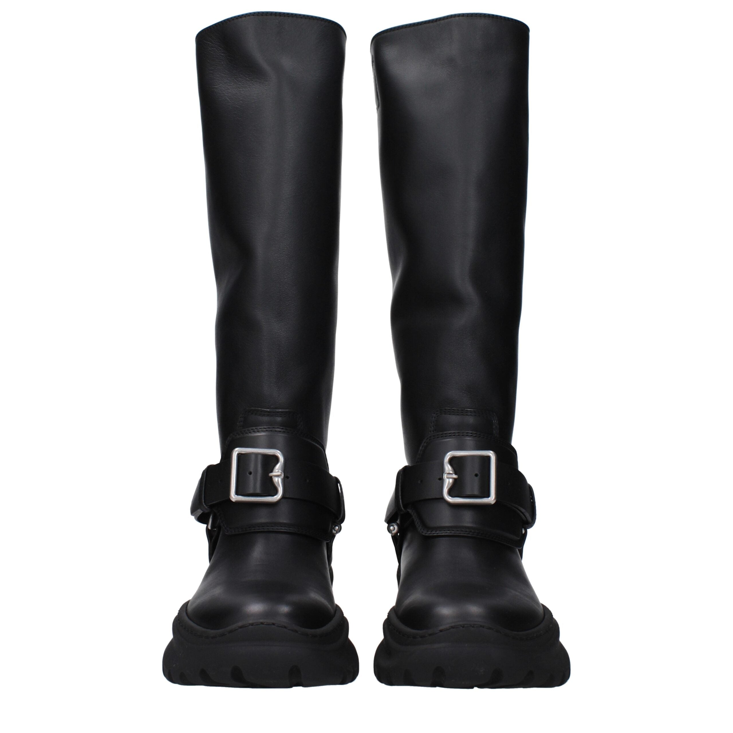 Black Leather Mid Heel Boots