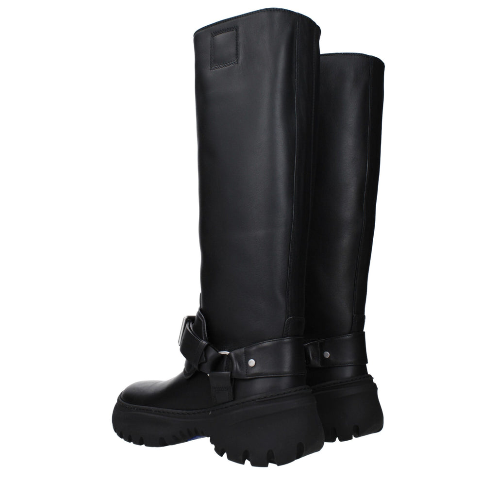 Black Leather Mid Heel Boots