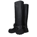 Black Leather Mid Heel Boots