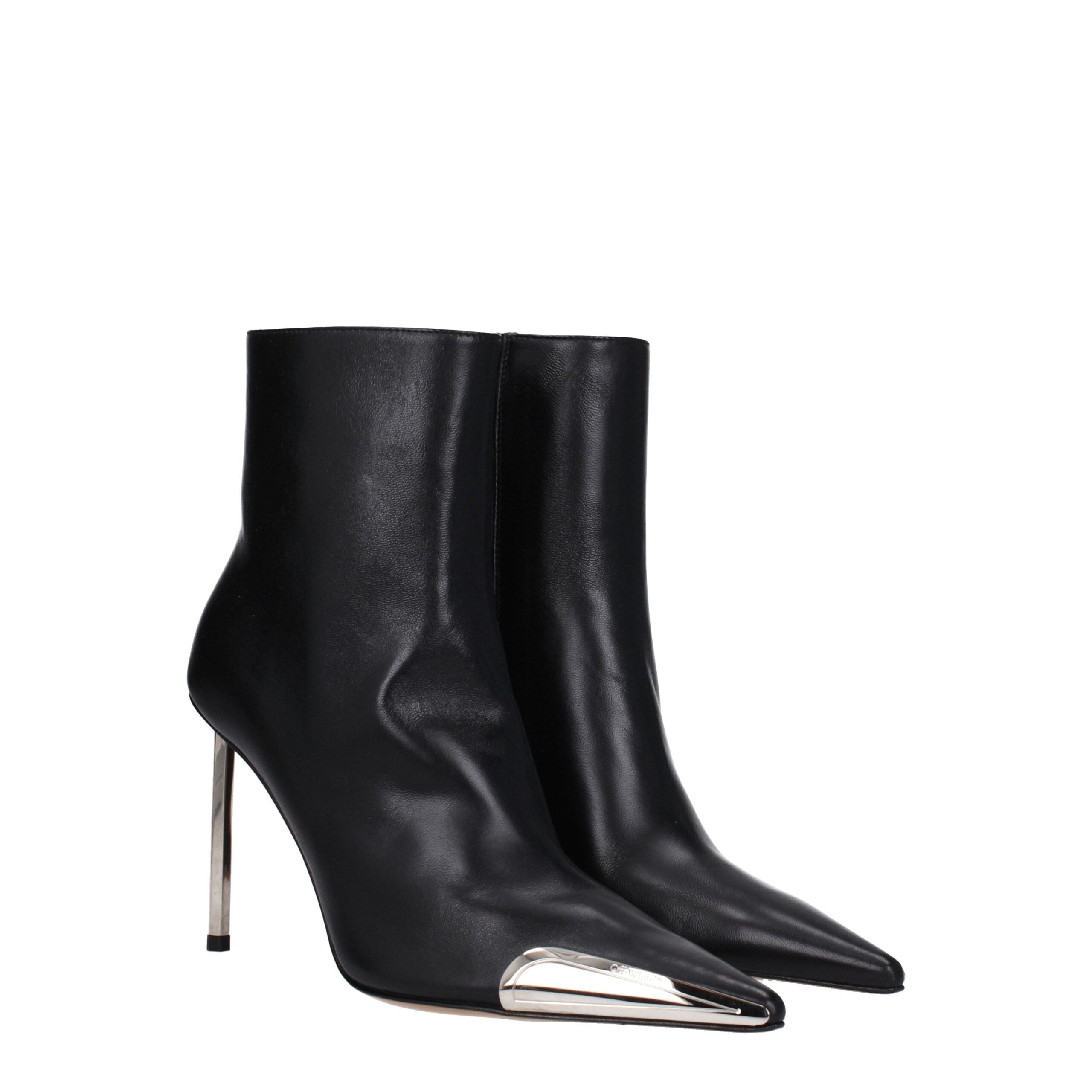 Black Leather Pointy Toe Ankle Boots