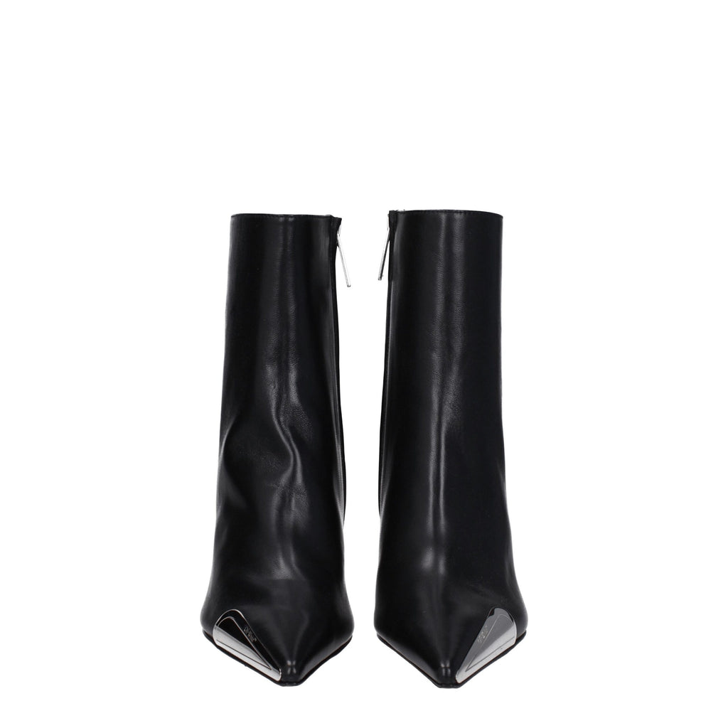 Black Leather Pointy Toe Ankle Boots
