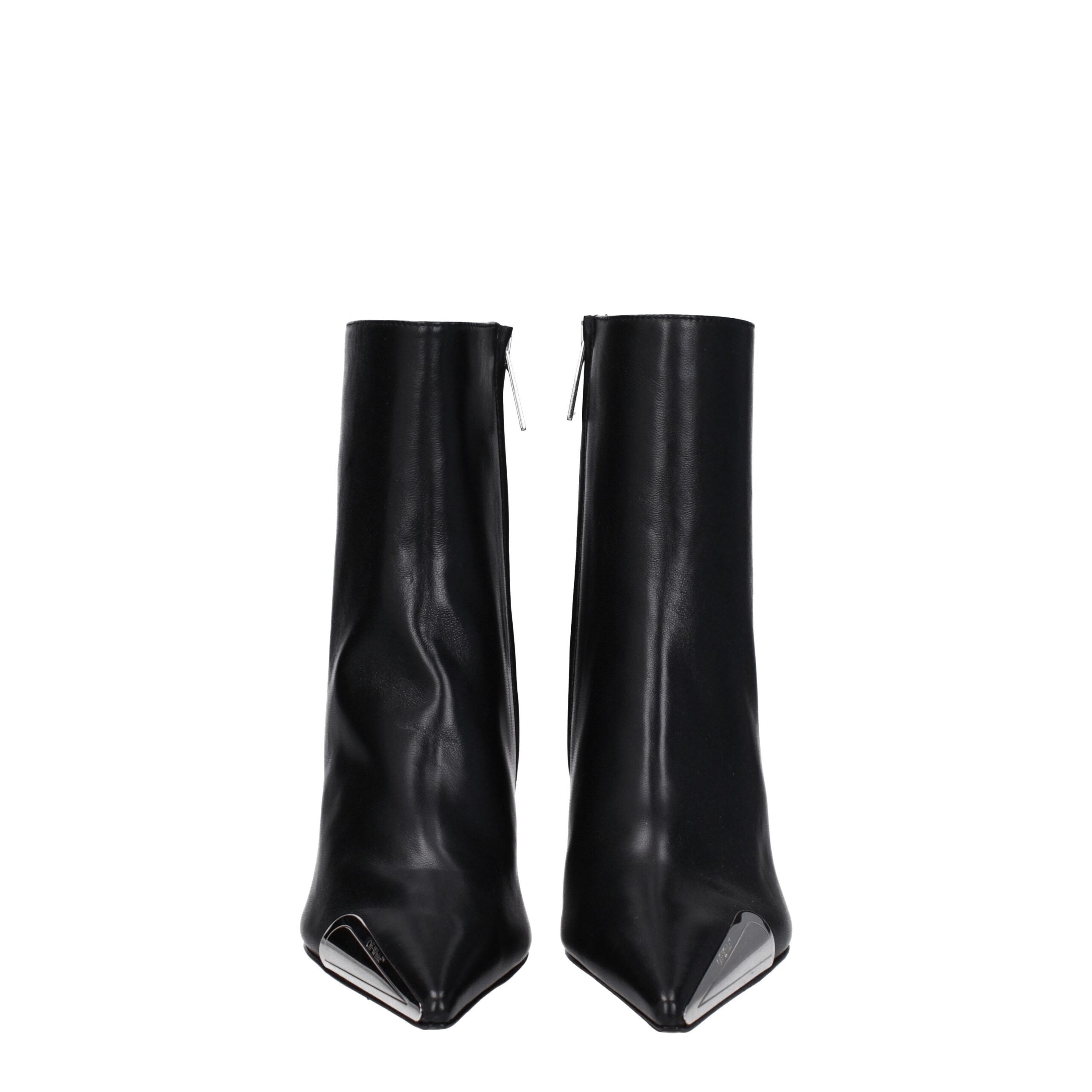 Black Leather Pointy Toe Ankle Boots
