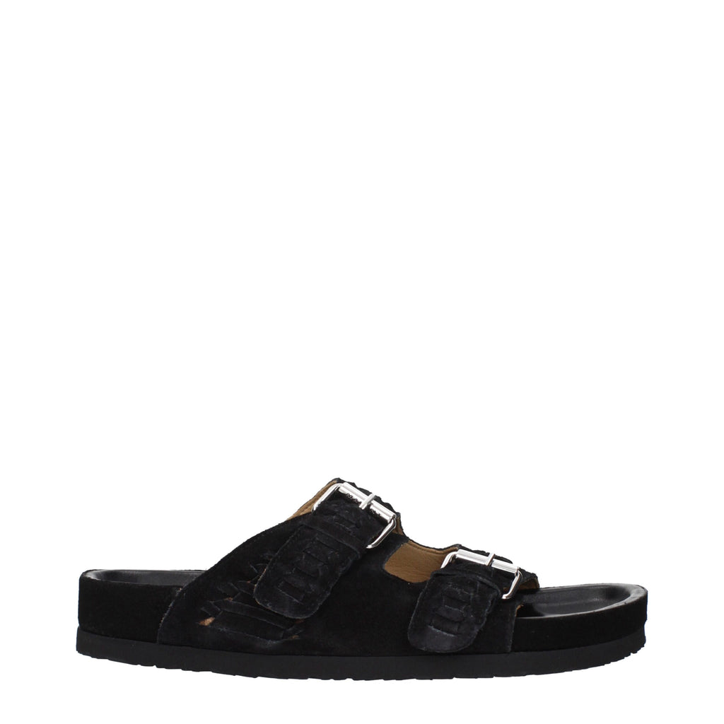 Black Suede Slippers With Buckle Closure