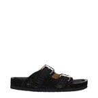 Black Suede Slippers With Buckle Closure