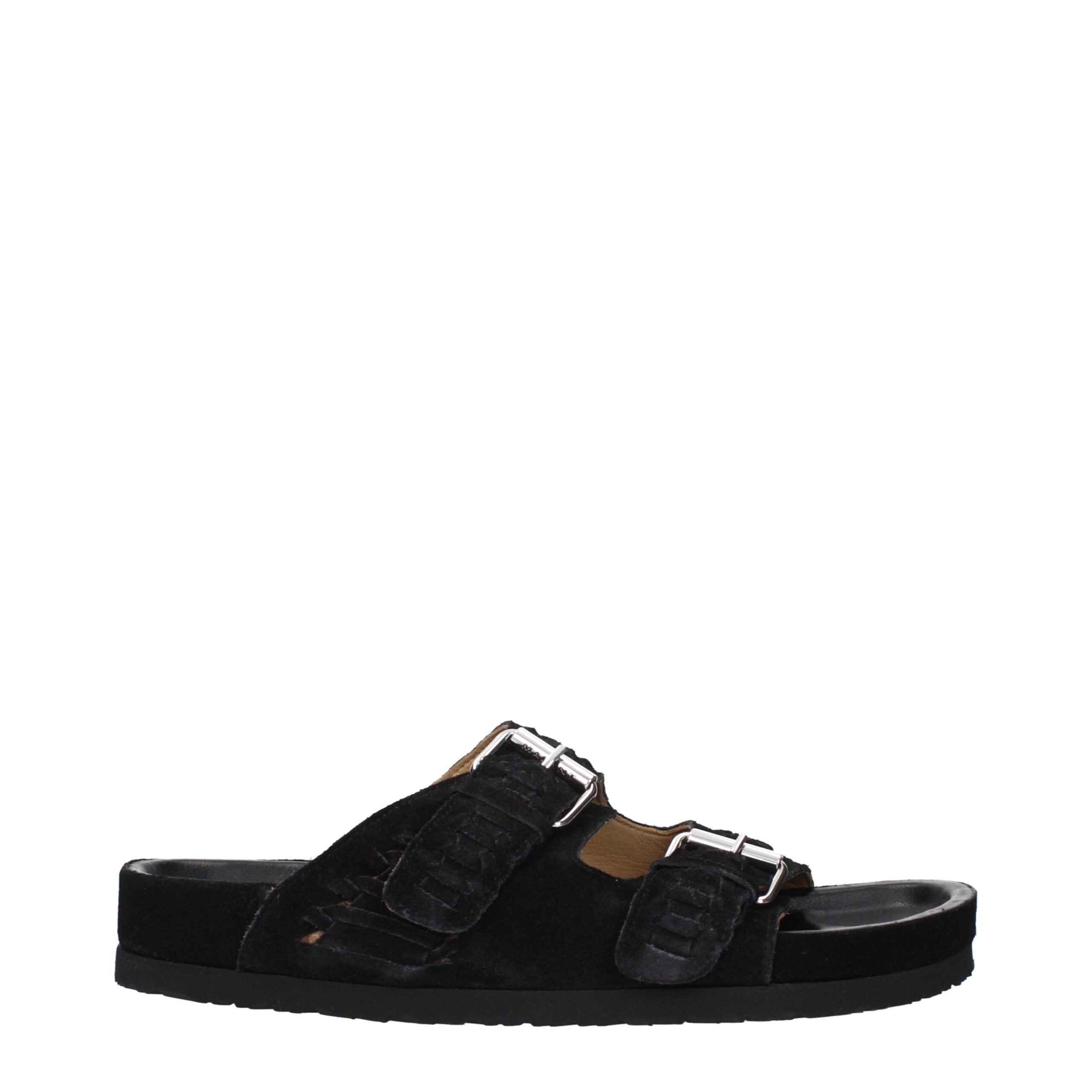 Black Suede Slippers With Buckle Closure