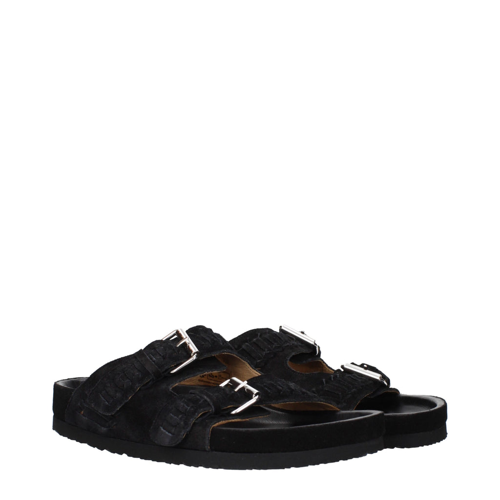 Black Suede Slippers With Buckle Closure