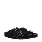 Black Suede Slippers With Buckle Closure