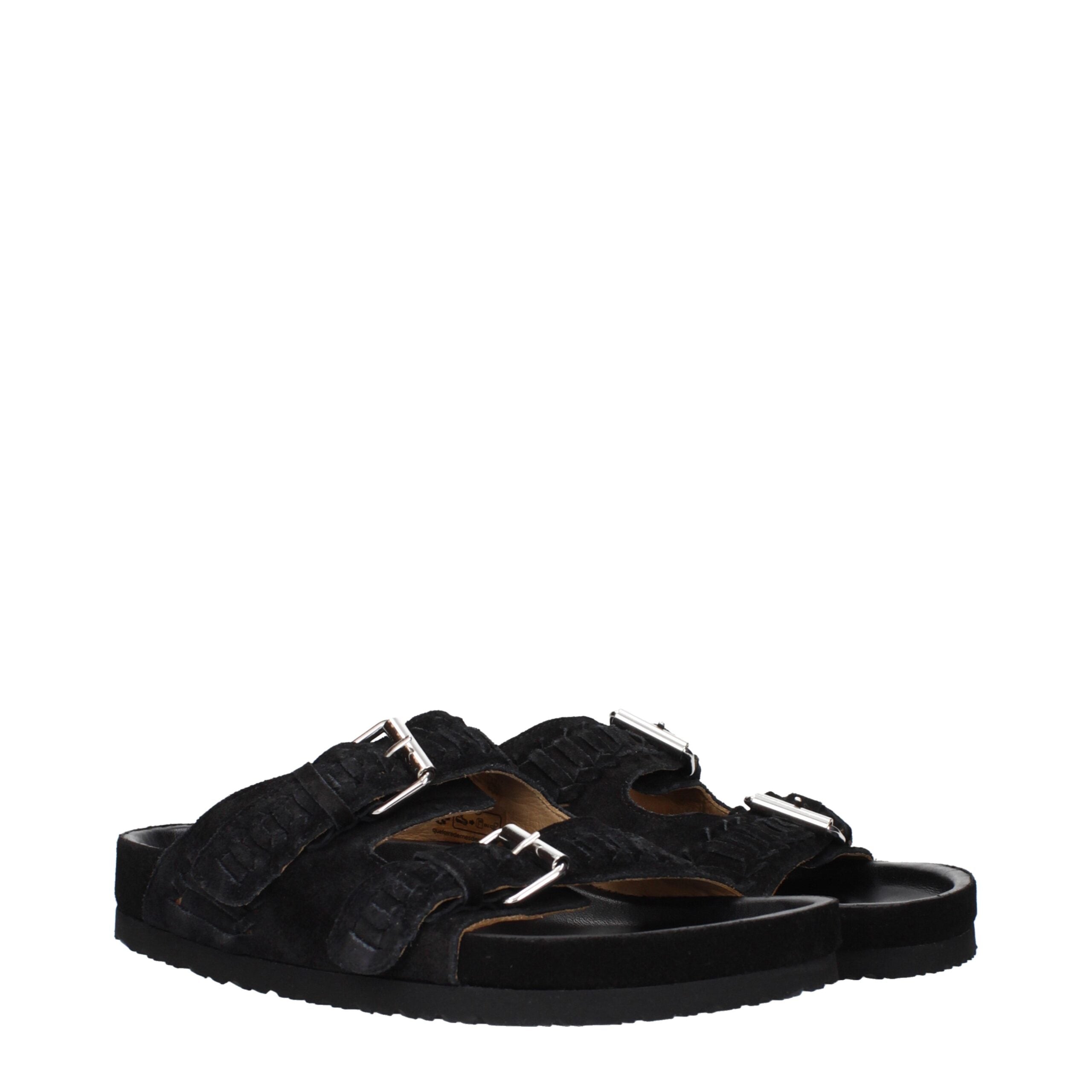 Black Suede Slippers With Buckle Closure