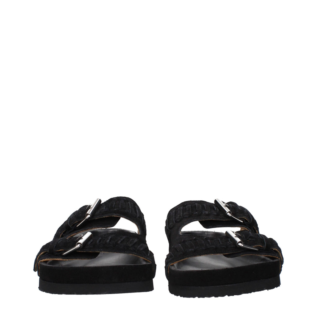 Black Suede Slippers With Buckle Closure