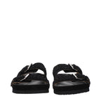 Black Suede Slippers With Buckle Closure