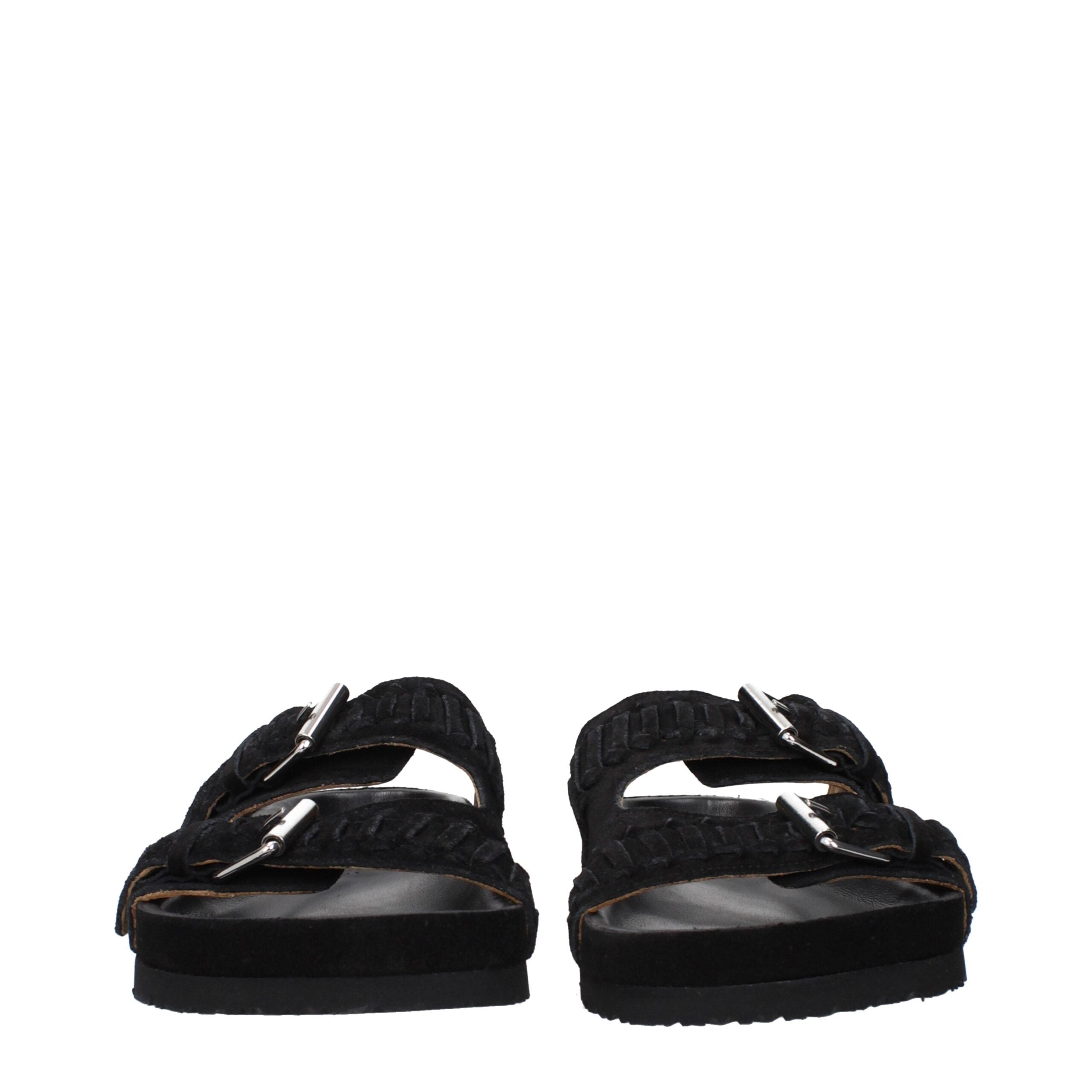 Black Suede Slippers With Buckle Closure