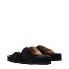 Black Suede Slippers With Buckle Closure