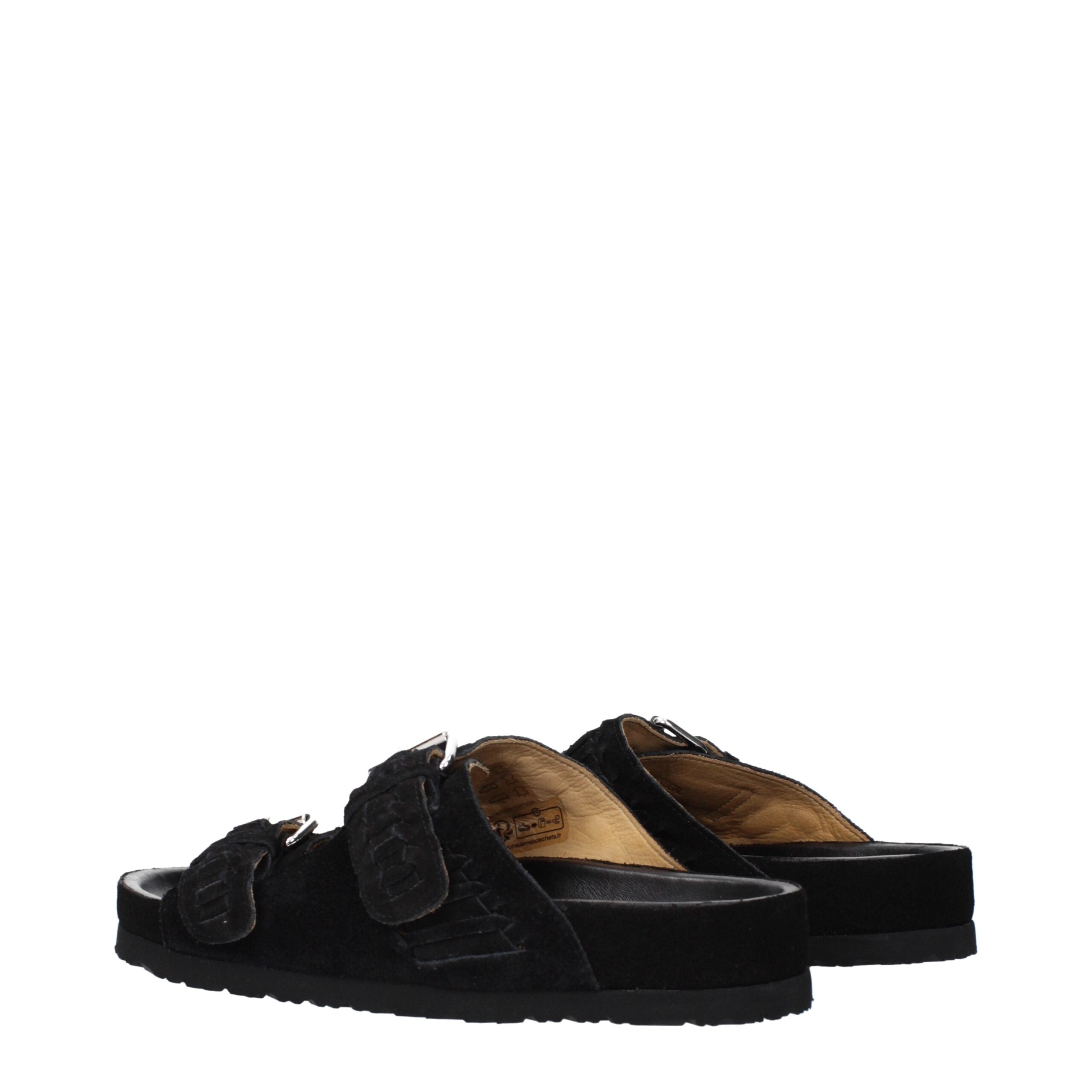 Black Suede Slippers With Buckle Closure