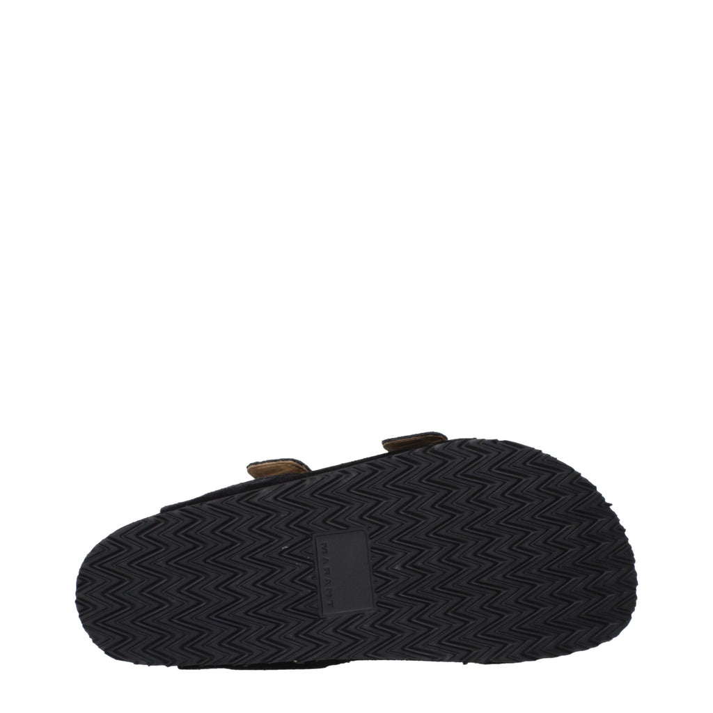Black Suede Slippers With Buckle Closure