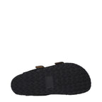 Black Suede Slippers With Buckle Closure
