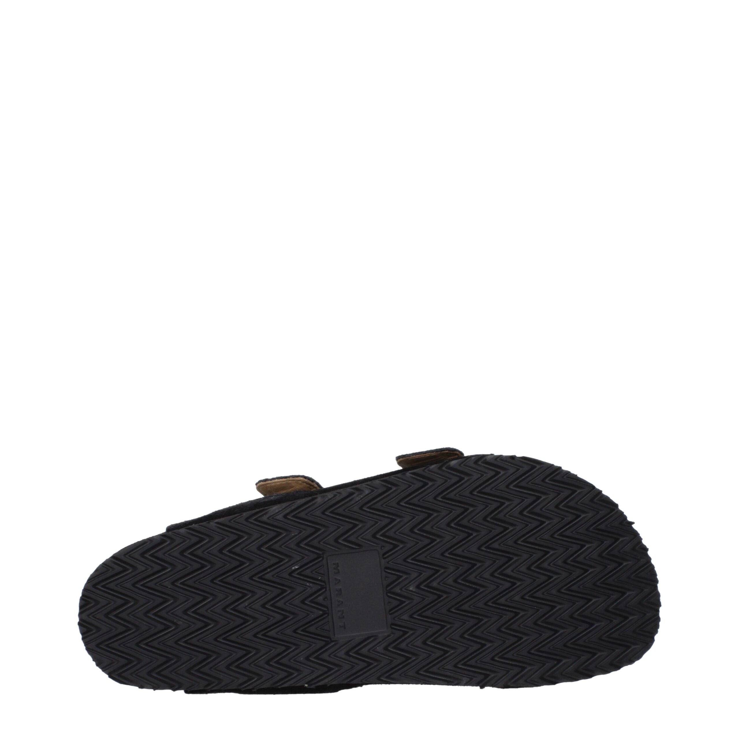 Black Suede Slippers With Buckle Closure