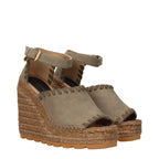 Green Eco Suede Wedge Sandals