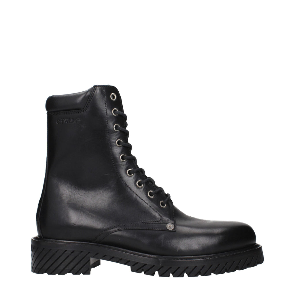 Black Leather Ankle Boots With Vintage Effect