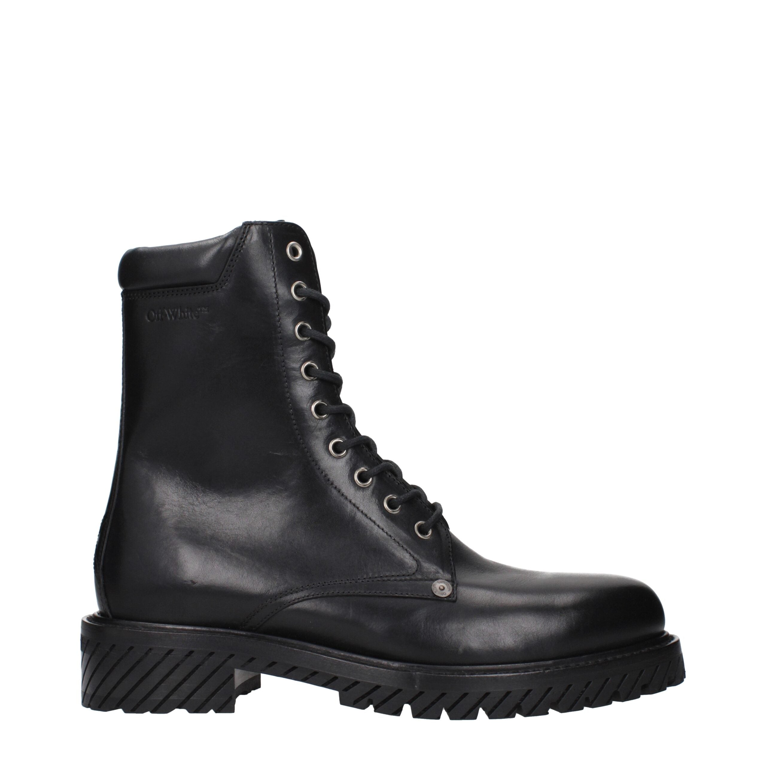 Black Leather Ankle Boots With Vintage Effect