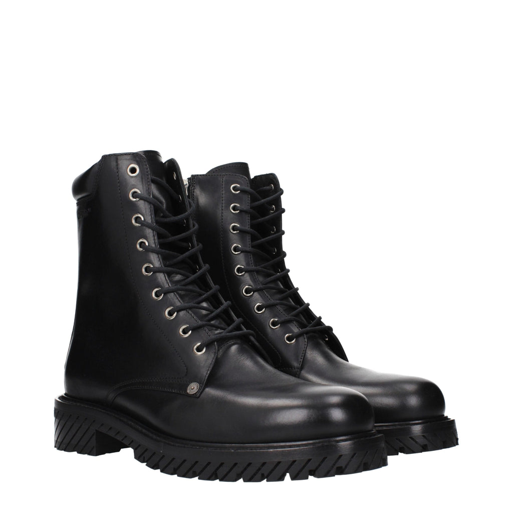 Black Leather Ankle Boots With Vintage Effect